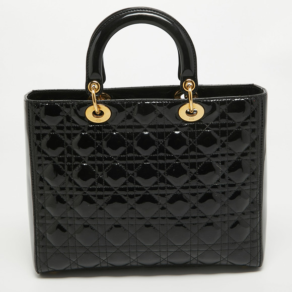 DIOR Black Cannage Patent Leather Large Lady  Tote - Picture 4 of 8